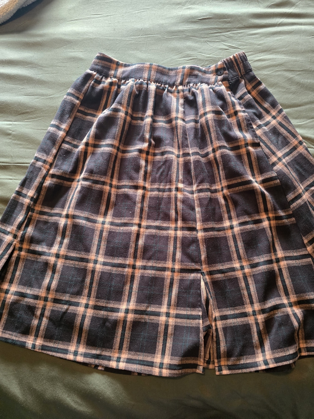Plaid A-Line Skirt in Navy and Peach - Unknown Brand
